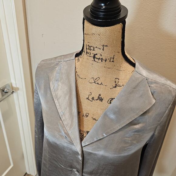 Theory Satin Deno Long Sleeve Button Down Asyem blouse - Picture 2 of 7